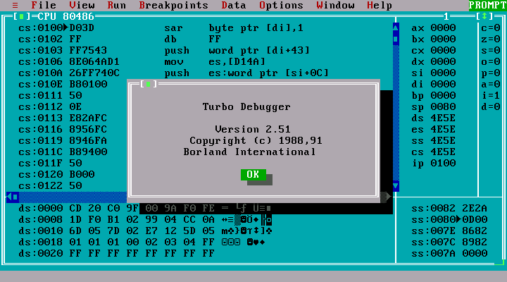 Turbo c. Отладчик Turbo Debugger. Turbo Debugger окно регистра. Окно отладчика турбо дебаггер. Отладчики dos.