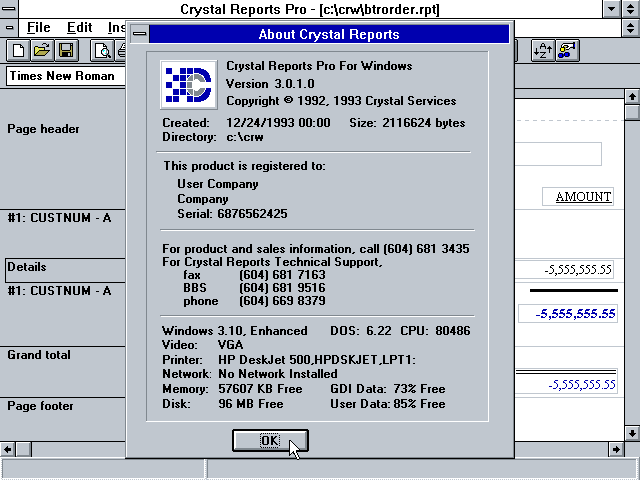 Crystal Reports Pro 3.0 - About