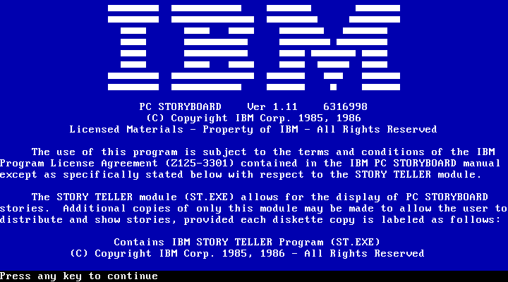 IBM PC Storyboard 1.11 - About