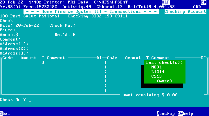 Home Finance System III 3.20 - Check