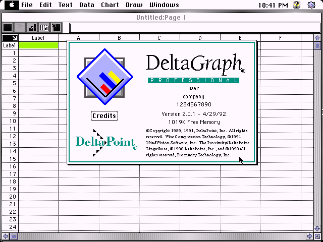 DeltaGraph 2.0.1 for Macintosh - About