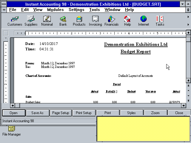 Instant Accounting 98 - Report