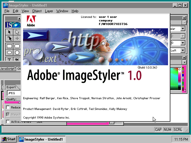 Adobe ImageStyler 1.0 - About