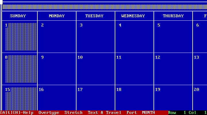 Key Form Designer 1.3 for DOS - Calendar
