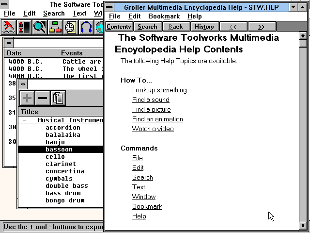 The Software Toolworks Multimedia Encyclopedia 1.5 for Windows - Help