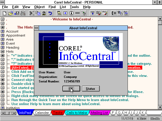 Corel Office Professional 6.1 for Windows 3.1 - InfoCentral