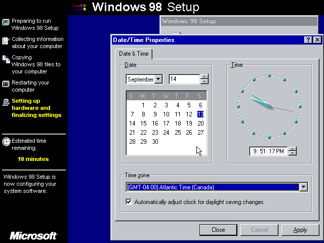 Configuring the time and timezone during setup