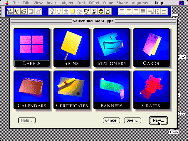 Print Artist 4.0.1 for Macintosh - Menu