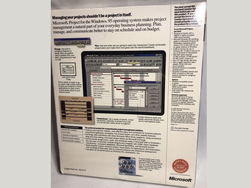 Software Photo Database - Microsoft Project 95 (2) - Box Back