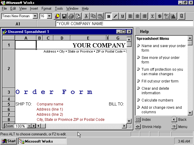 Microsoft Works 4.0 - Spreadsheet