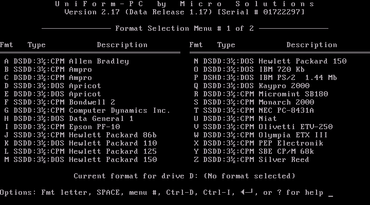 UniForm 2.17 - Menu